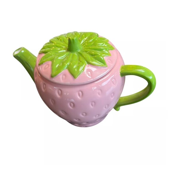 Lang Pink Strawberry Hand Painted Tea Pot & Lid NWT - Picture 2 of 11